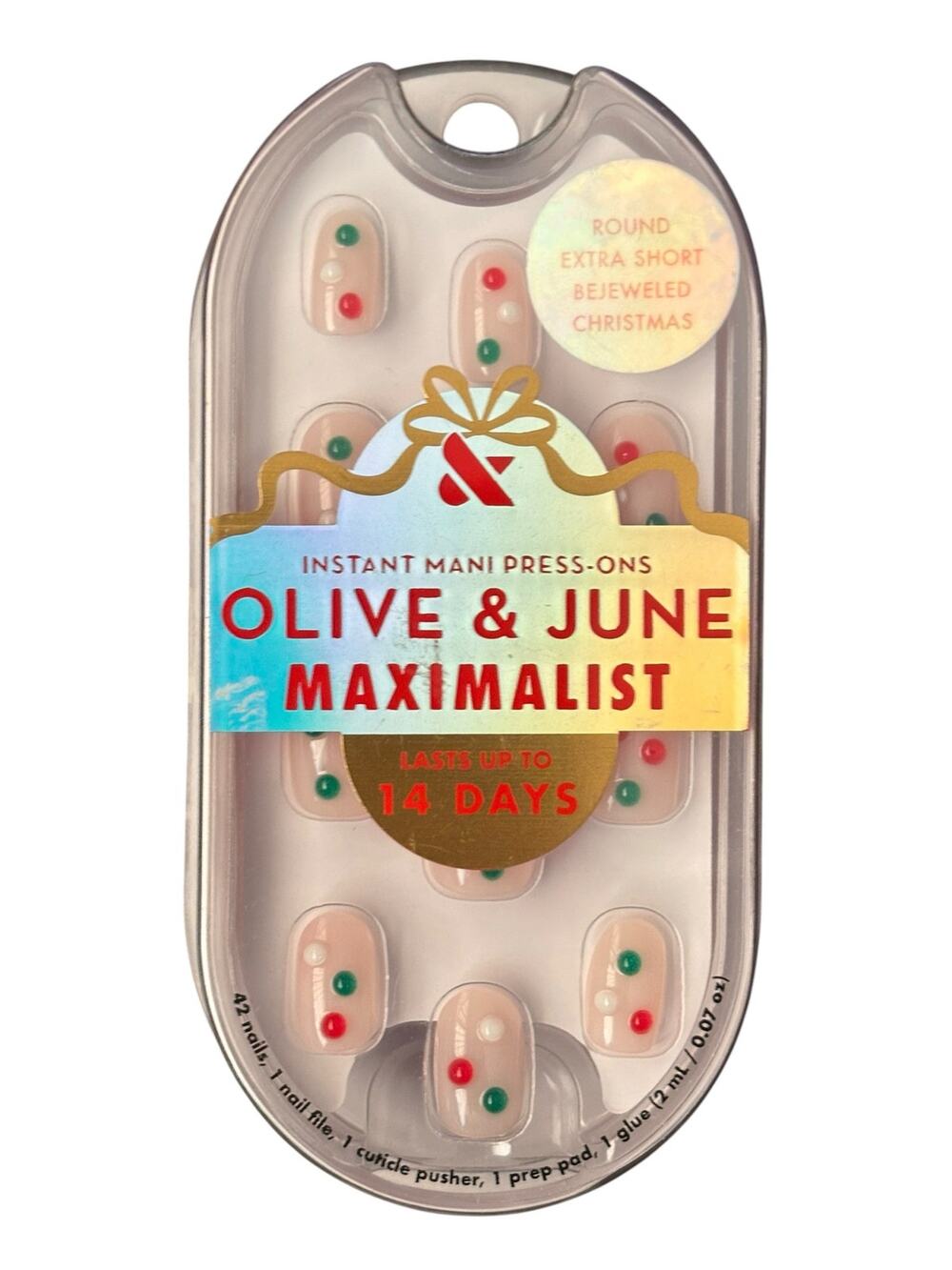 Olive & June Press‑On‎ Nails – Maximalist –Bejeweled Christmas-Round- Ex Short